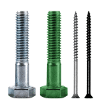 Multi-colored bolts, screws, fasteners and clamps